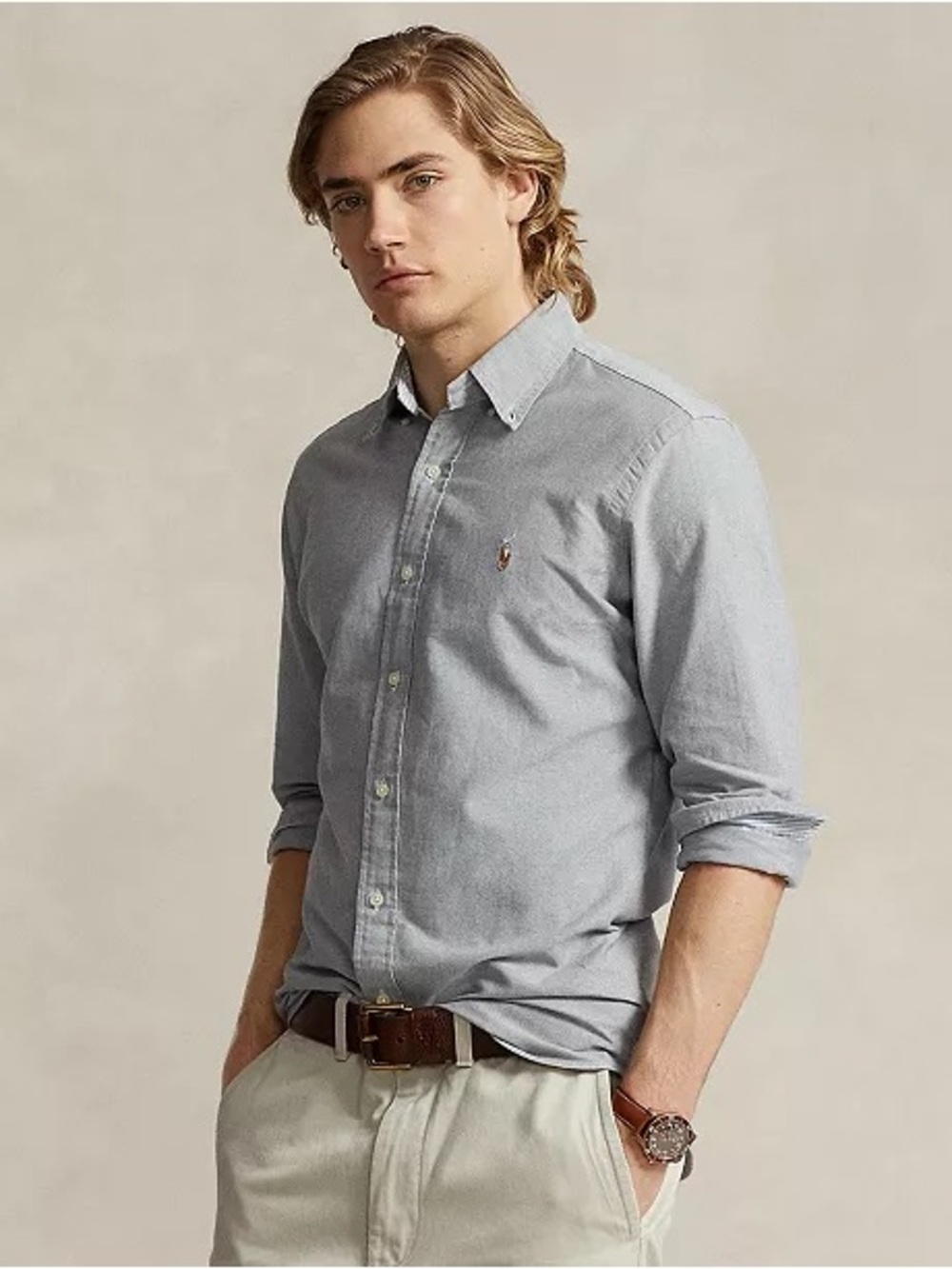 Ralph Lauren Men's Classic Fit Pinpoint Oxford Shirt Gray